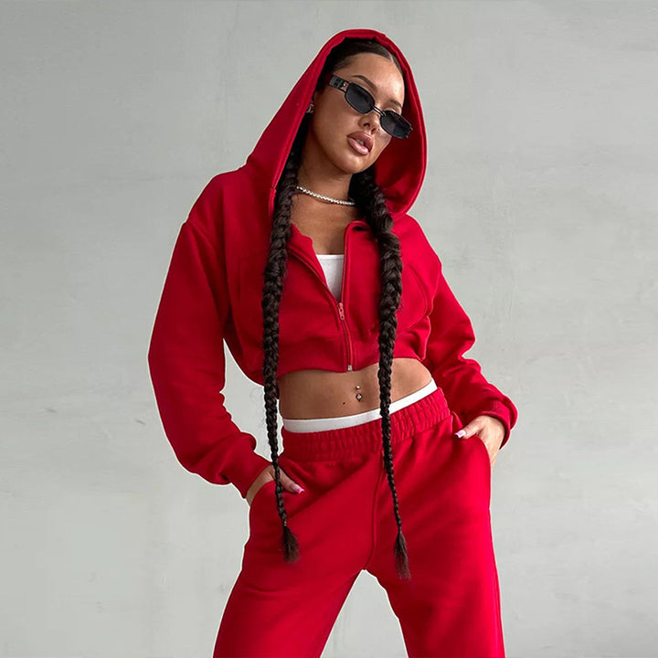 Damen Sport Set mit cropped Jacke und weiten Hosen Drune