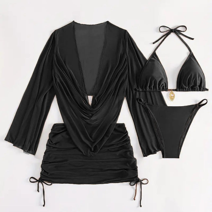 Damen Bikini-Set mit raffinierter Wickelbluse und halbtransparentem Rock Drune