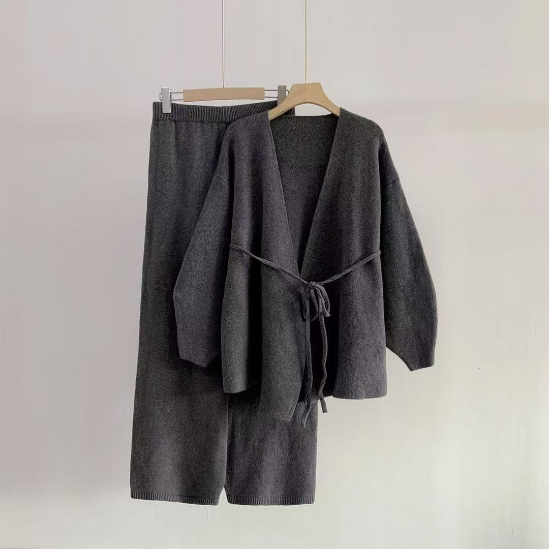 Damen elegantes Wickeloberteil mit weitem Schnitt und passender Hose Drune