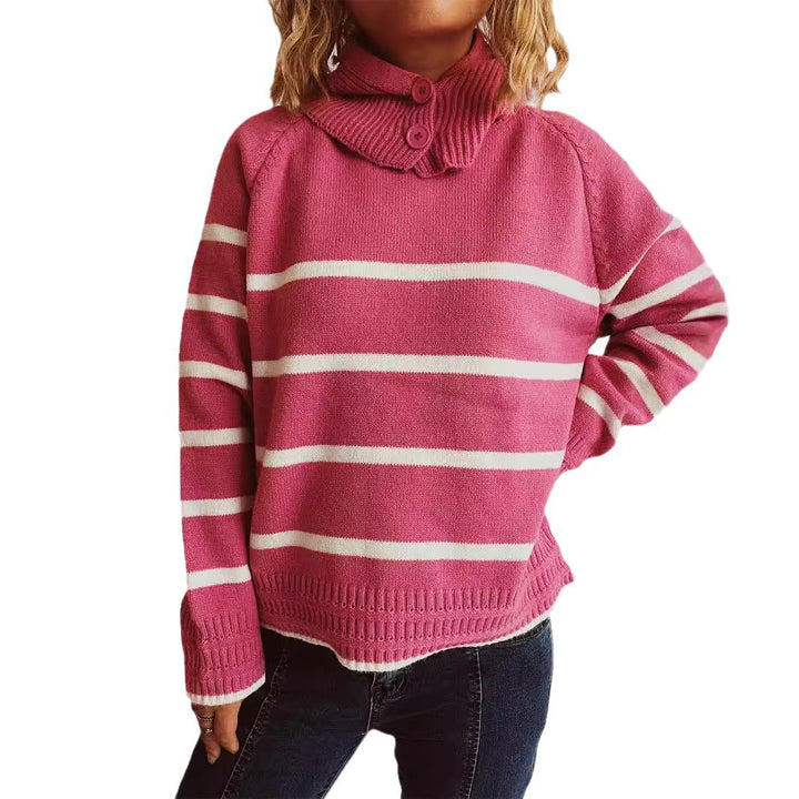 Damen lässiger Pullover mit strukturiertem Kragen und modischem Streifenmuster Drune