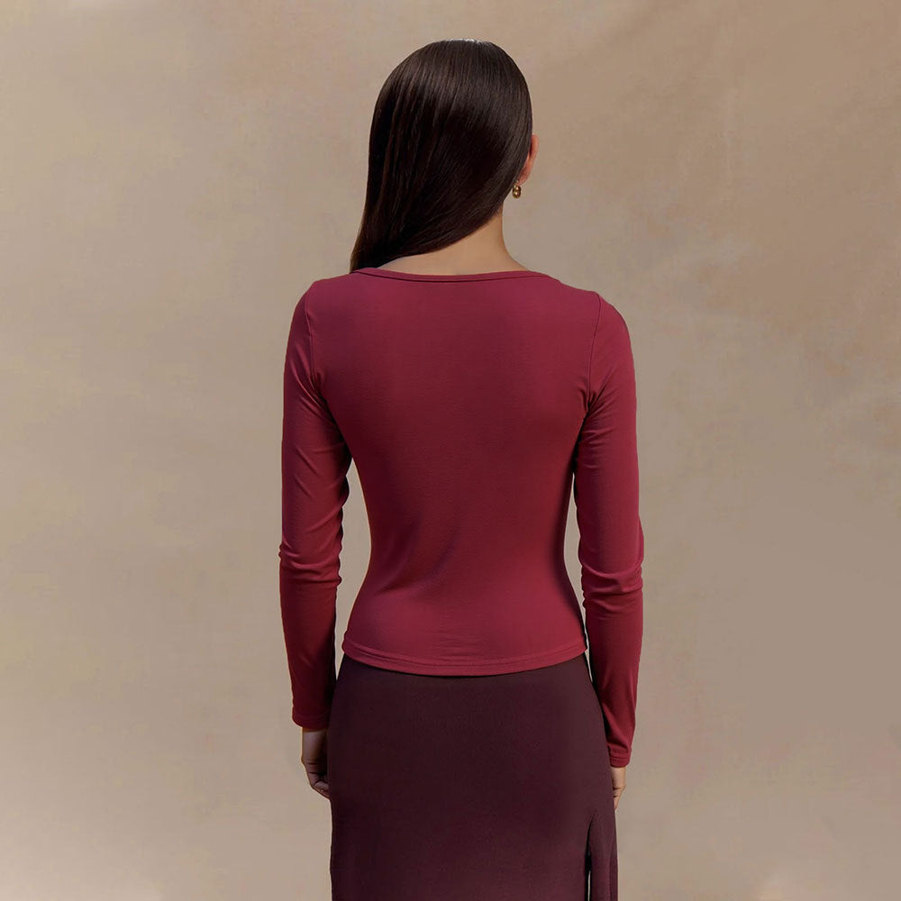 Damen Oberteil mit raffiniertem Knotendetail und elegantem V-Ausschnitt Drune