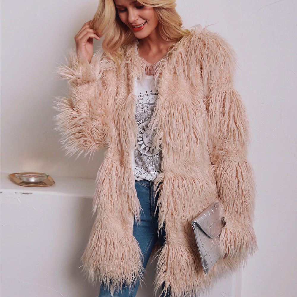 Damen Kuschelige Langhaarjacke mit strukturiertem Design Drune