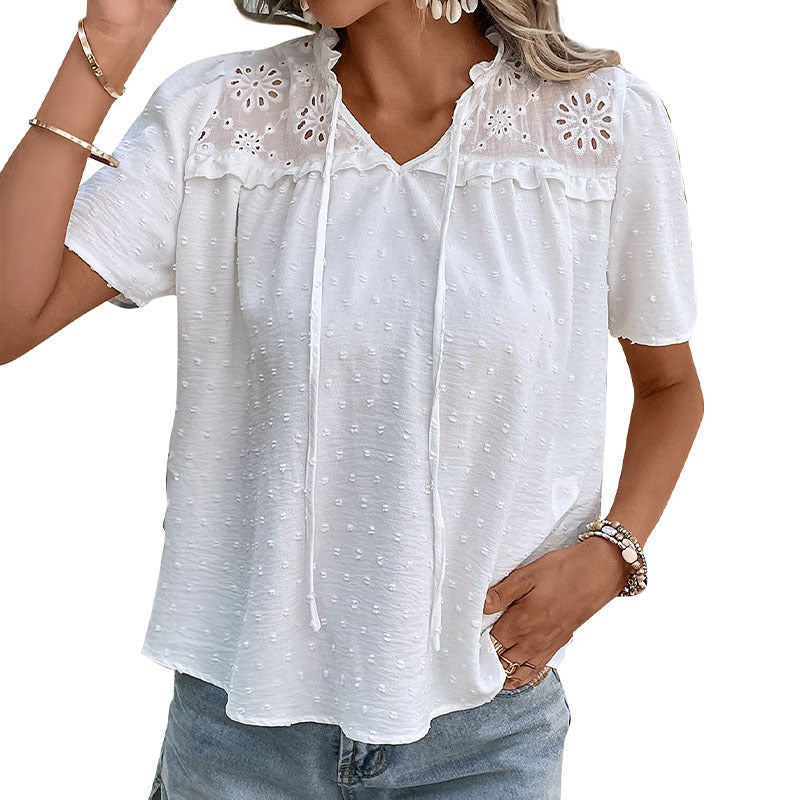 Damen Baumwoll-Tunika mit dekorativen Stickdetails und Kordelzug Drune