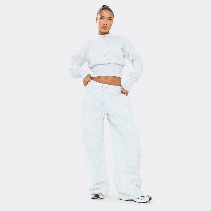 Damen bequeme Cropped Sweatshirt und weite Trainingshose Set Drune