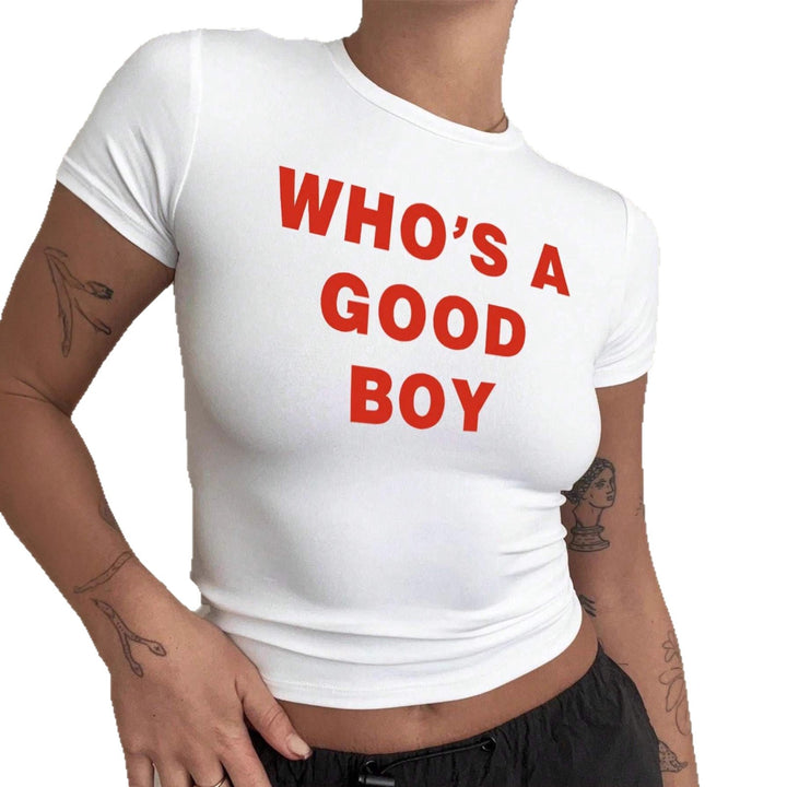 Damen Crop-T-Shirt mit kreativem Print und figurbetontem Schnitt Drune