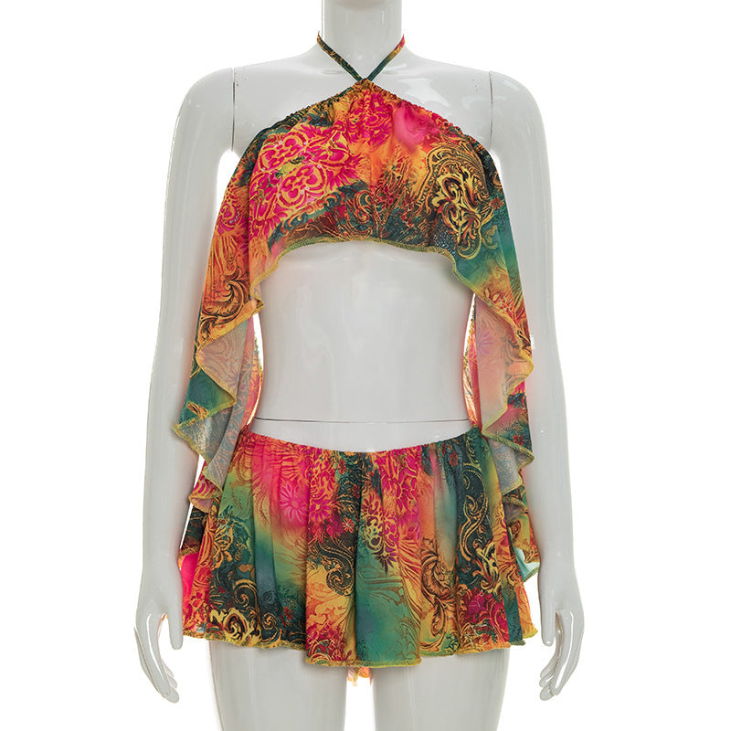 Damen trendiges Set mit asymmetrischem Oberteil und Shorts Drune