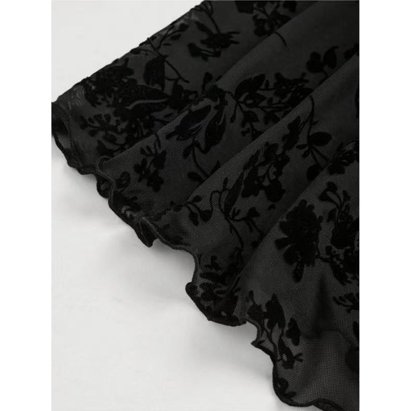 Damen Mini-Kleid mit floralen Spitzenärmeln und verführerischem Ausschnitt Drune
