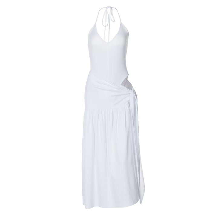 Damen Maxikleid mit knackigem V-Ausschnitt und verspielten Drapierungen Drune