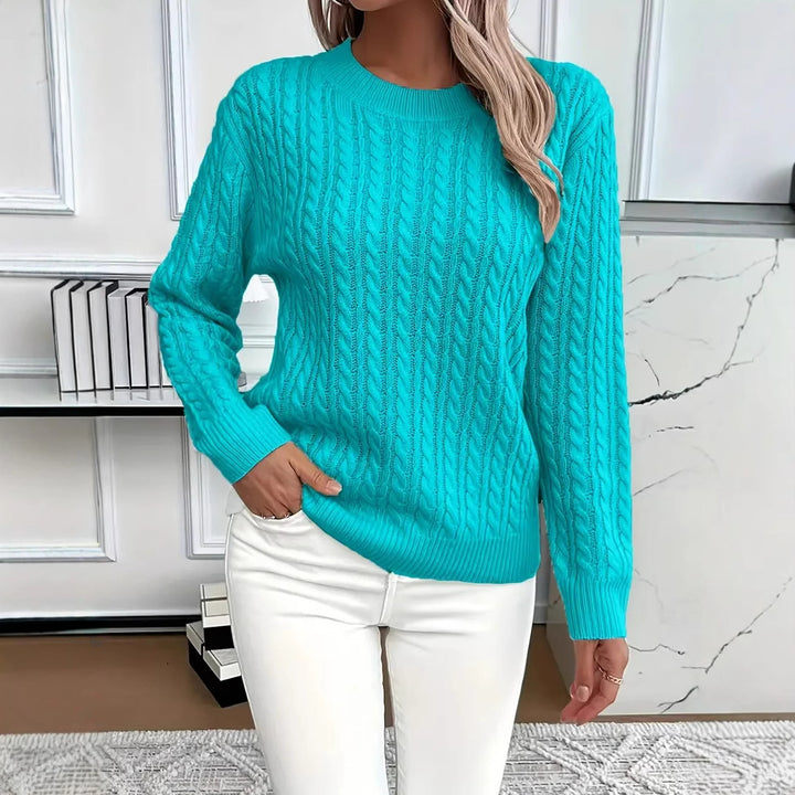 Damen nan Feinstrick-Zopfmuster Pullover mit Rundhalsausschnitt und tailliertem Schnitt Drune