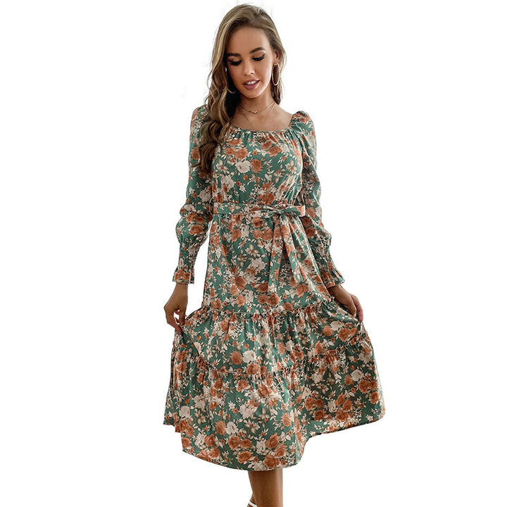Damen Maxikleid mit floralen Rüschendetails und elegantem Bindeband Drune