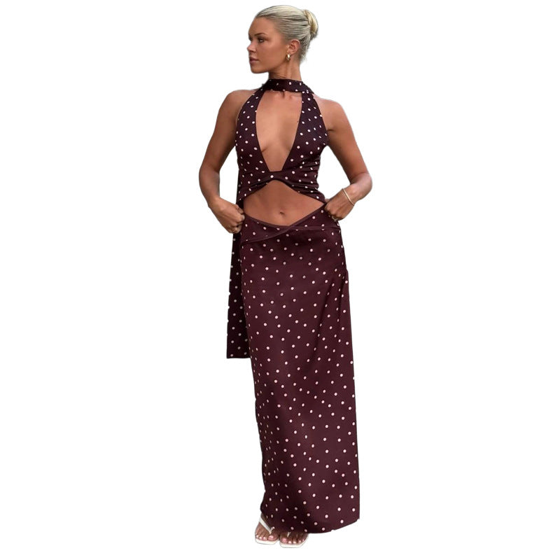 Damen Hochwertiges Maxi-Kleid mit elegantem Neckholder und Kreuzdetails Drune
