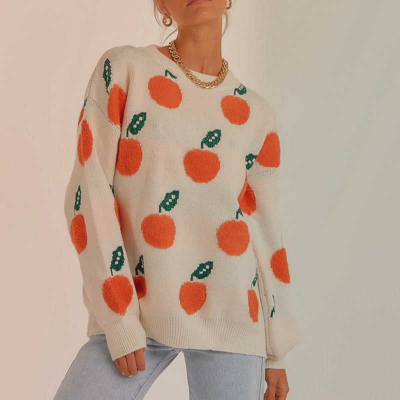 Damen Strickpullover mit verspieltem Obstdesign Drune