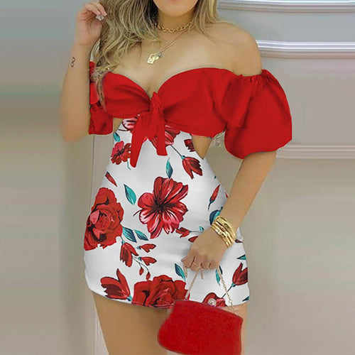 Damen Minikleid mit bunten Volantärmeln und tailliertem Schnitt Drune