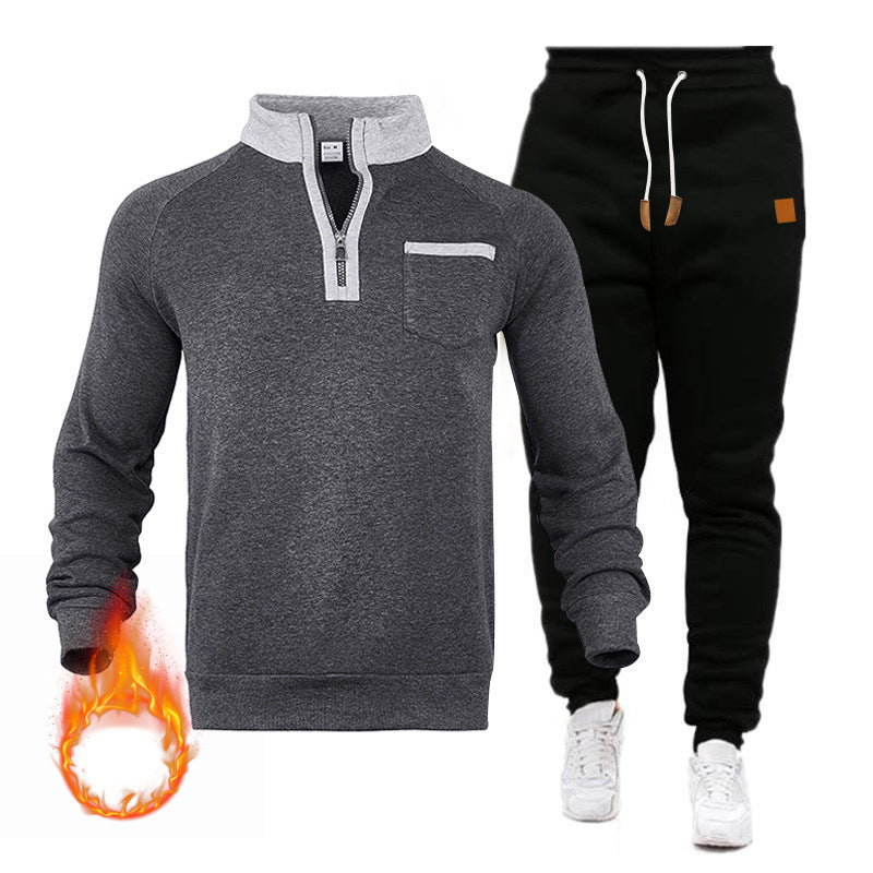Herren Sweatshirt und Jogginghose Set mit modernem Stehkragen und praktischer Brusttasche Drune