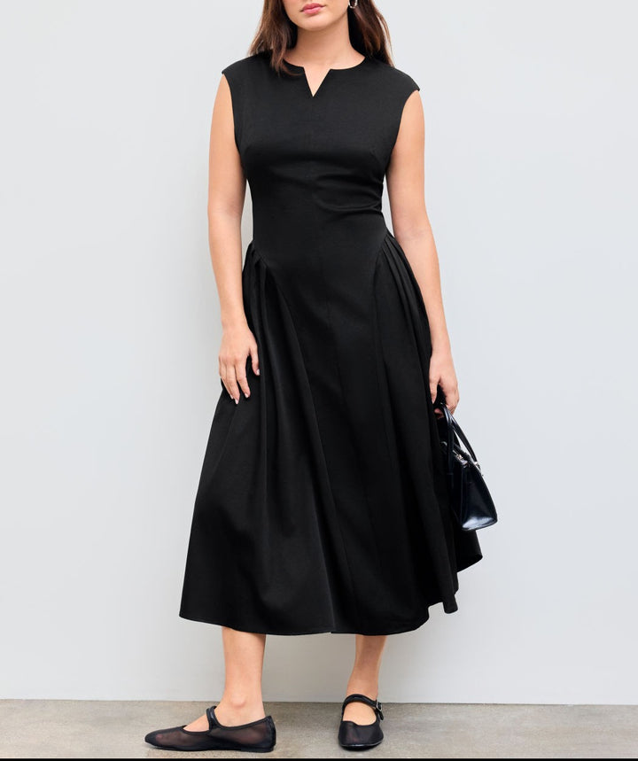 Damen elegantes Maxikleid mit voluminösen Falten und ärmellosem Design Drune