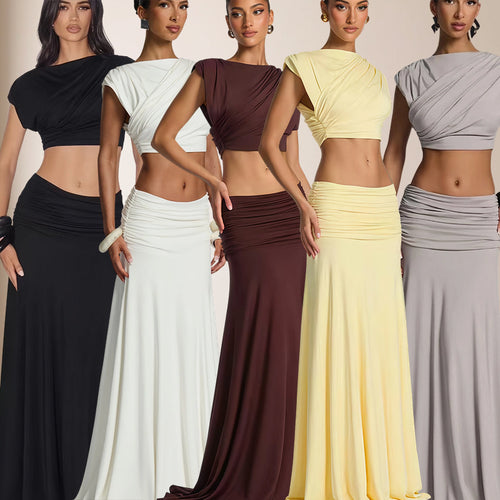 Damen Elegantes Wickelkleid mit drapiertem Oberteil und fließendem Rock Drune