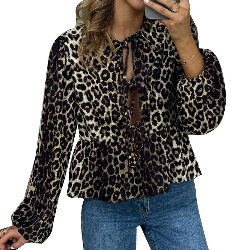 Damen Oberteil mit schickem Leopardenmuster und Rüschendetails Drune