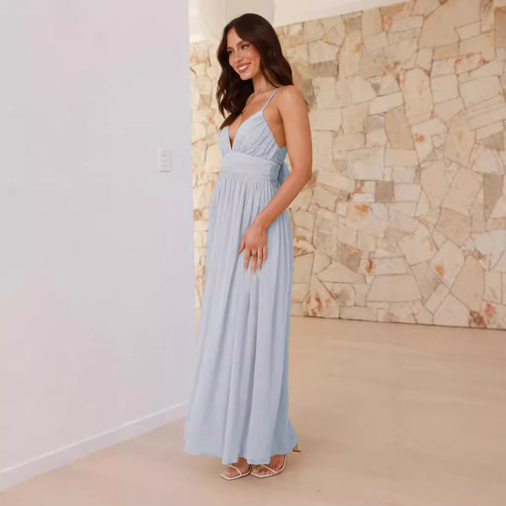 Damen Maxikleid mit Schmalen Spaghetti-Trägern und Elegantem Wickel-Design Drune