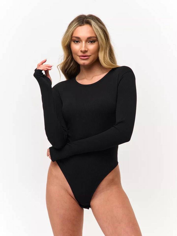 Damen Langarm-Bodysuit mit elegantem Rippdesign und figurbetontem Schnitt Drune