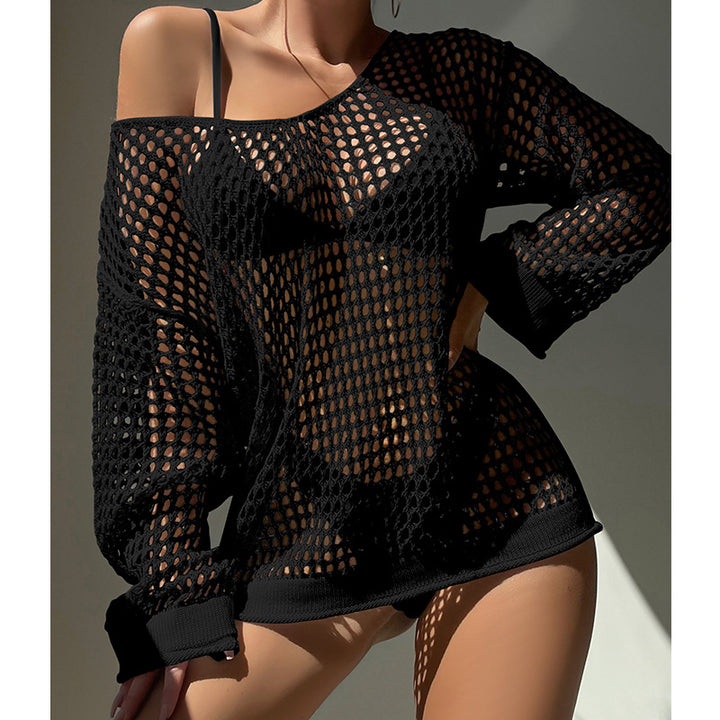 Damen luftiger Grobstrick Pullover mit weitem Schnitt und offenen Ärmeln Drune