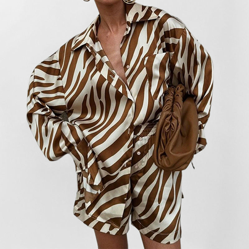 Damen Oversized Hemdkombination mit einzigartigem Zebrastreifenmuster Drune