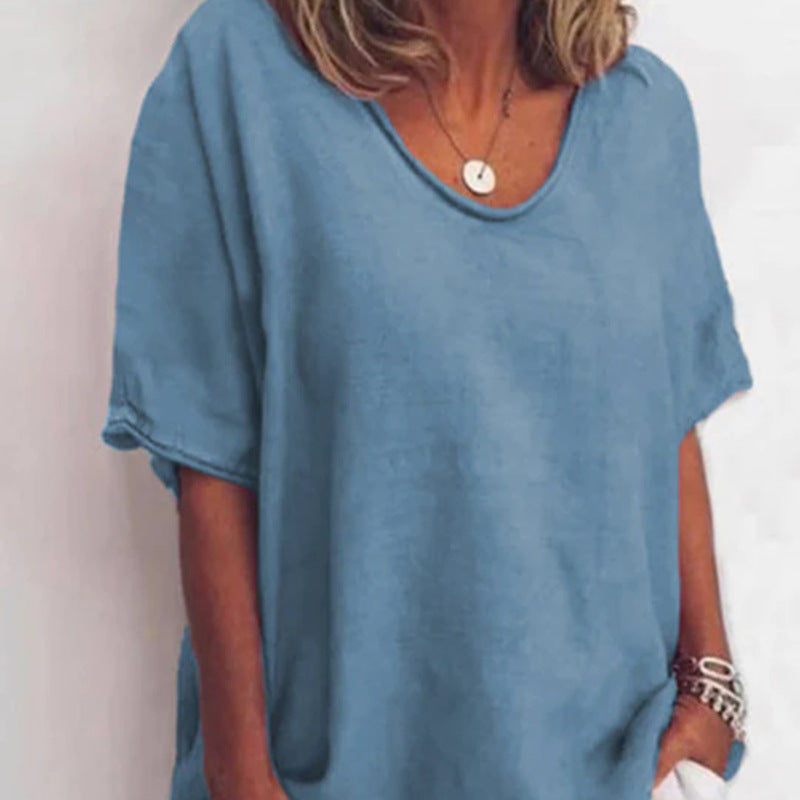 Damen nan weit geschnittenes Leinenmix-Relaxshirt mit Rundhalsausschnitt, überschnittenen Ärmeln und seitlichen Schlitzen Drune