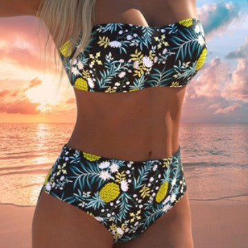 Damen hoch geschnittenes Bikini-Set mit gepolstertem Oberteil und verstellbaren Trägern Drune