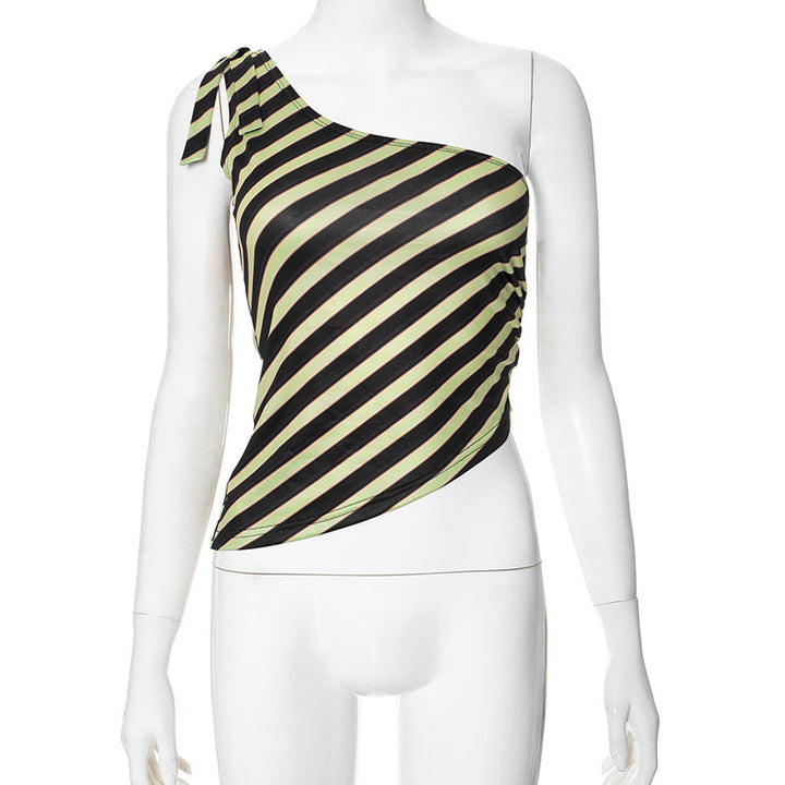 Damen asymmetrisches Trägershirt mit modischem Streifenmuster und eleganter Raffinierung Drune