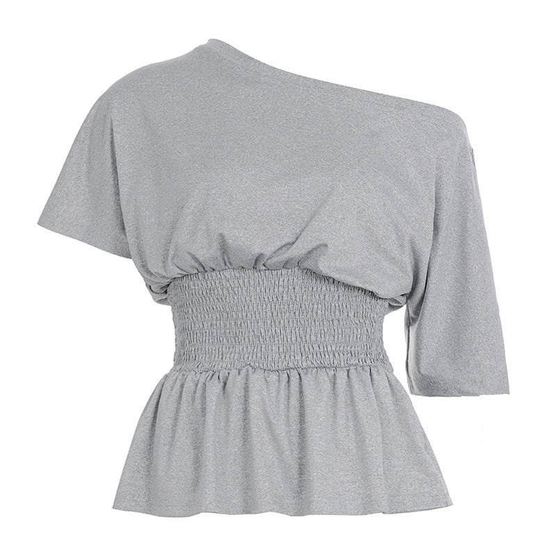 Damen asymmetrisches Oberteil mit großzügigem Rüschensaum und Gummizug Drune