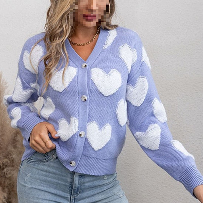 Damen kuschelige Strickjacke mit Herzmuster Drune