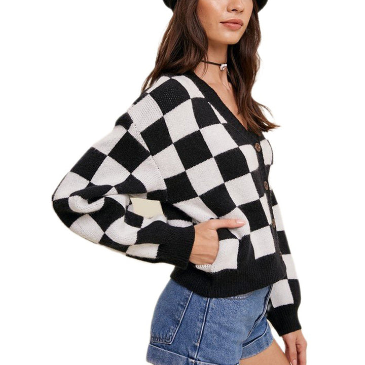 Damen Karierten Strickjacke Drune