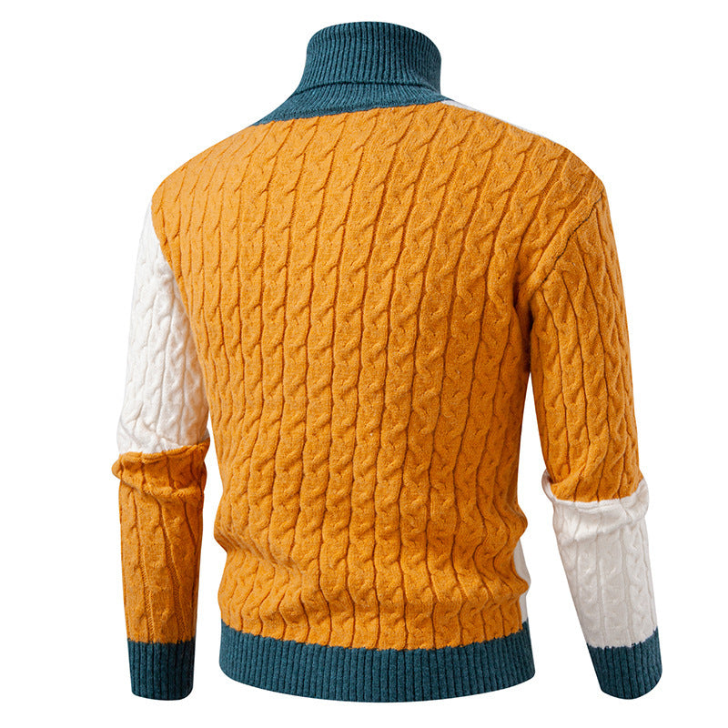 Herren nan strukturierter Rollkragenpullover mit Farbblock-Zopfstrick Drune