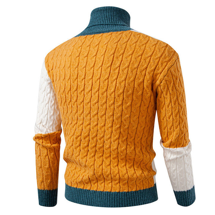 Herren nan strukturierter Rollkragenpullover mit Farbblock-Zopfstrick Drune