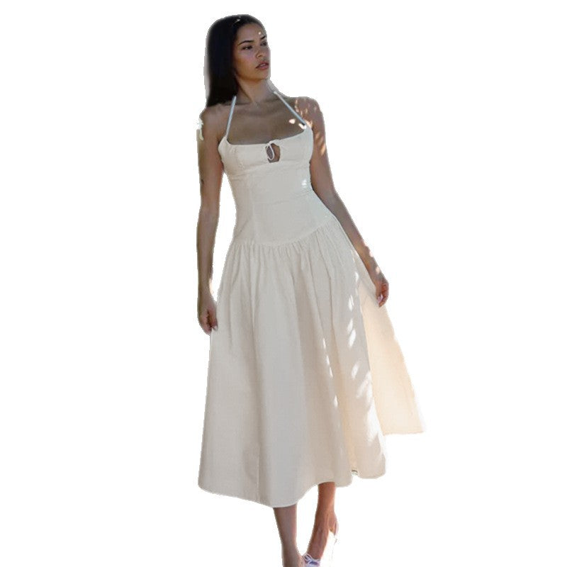 Damen Maxikleid mit verstellbaren Spaghetti-Trägern und fließendem Rock Drune