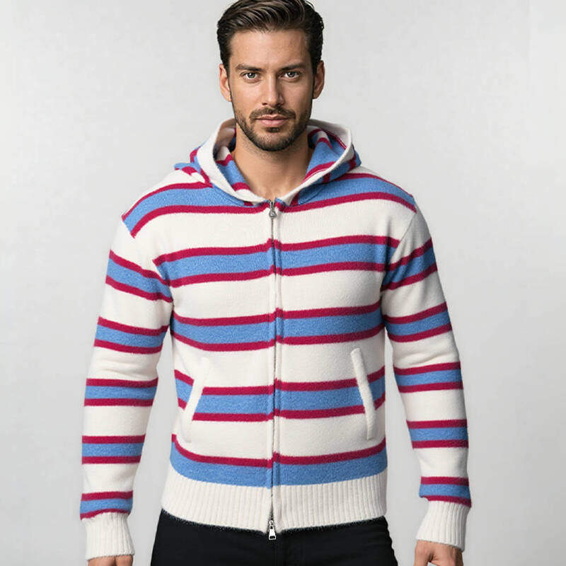 Herren gestreifte Kapuzenjacke aus weichem Material Drune