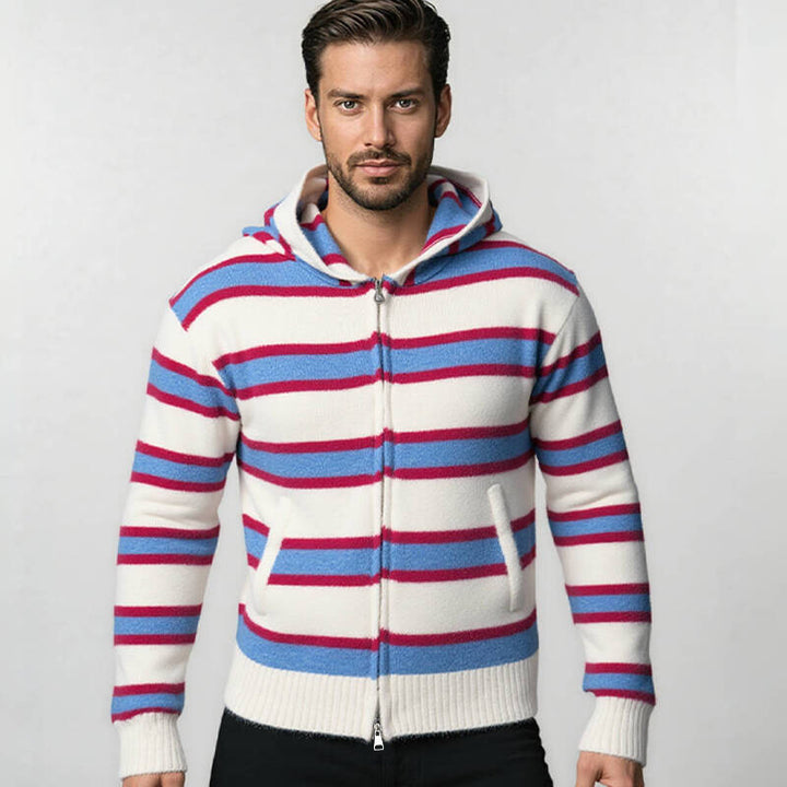 Herren gestreifte Kapuzenjacke aus weichem Material Drune
