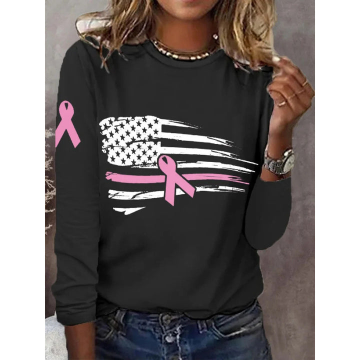 Damen lässiges T-Shirt mit kreativem Flaggen- und Schleifen-Design Drune
