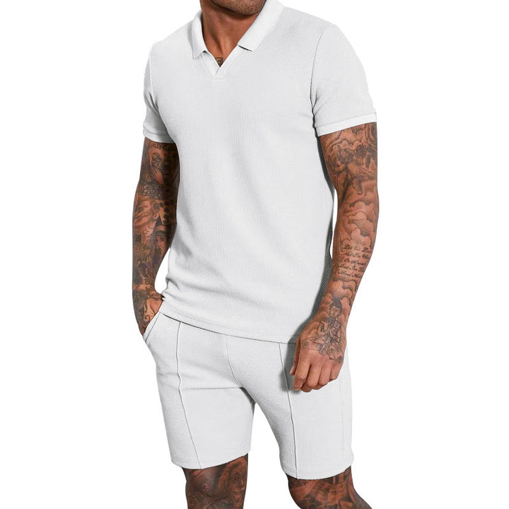 Herren Polohemd und Shorts Set mit modernem Strukturdesign Drune