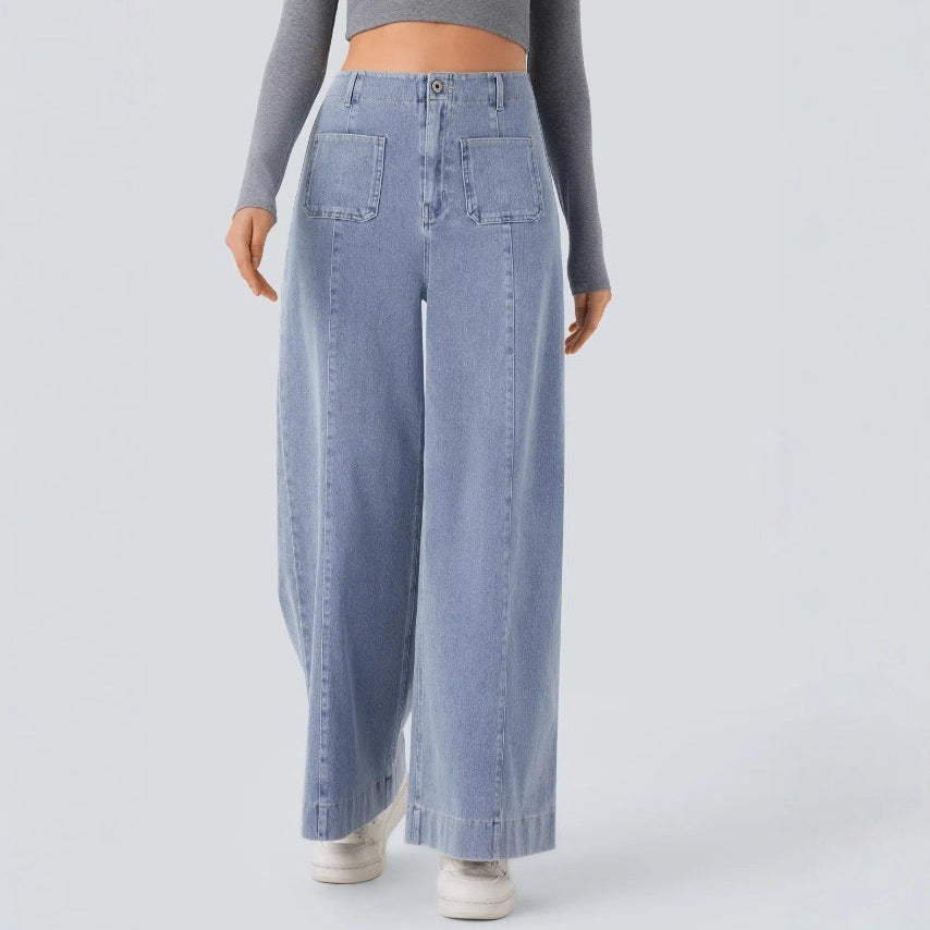 Damen weit geschnittene Jeanshose mit hohen Taschen Drune