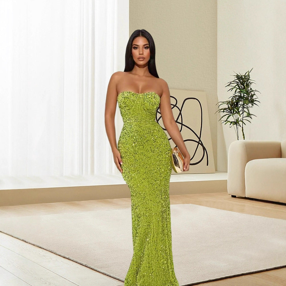 Damen Glitzerndes Abendkleid mit schmalem Schnitt und glamourösem Bustier-Oberteil Drune