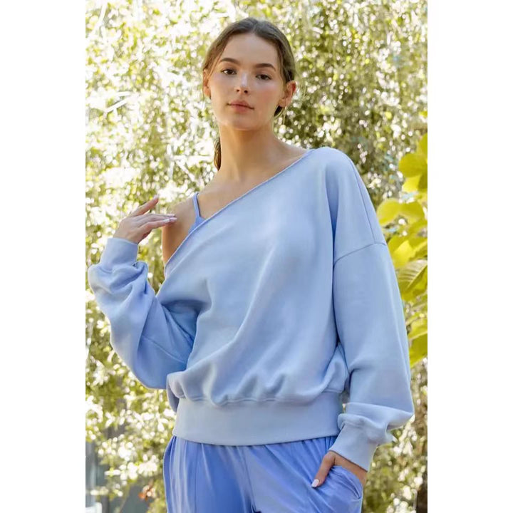 Damen Relaxed Oversized Sweatshirt mit asymmetrischem Ausschnitt und tiefem Kragen Drune