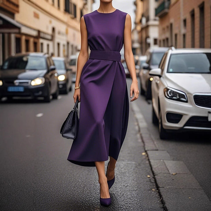 Damen Elegantes Maxikleid mit gerafftem Rock und tailliertem Oberteil Drune