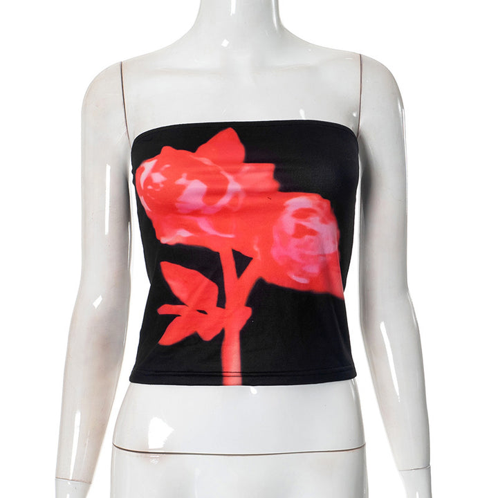 Damen figurbetontes Bandeau-Blusenkleid mit floralem Design und elastischem Stoff Drune