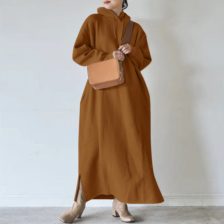 Damen nan Oversize Kapuzenmaxikleid mit geradem Schnitt und Seitenschlitz Drune