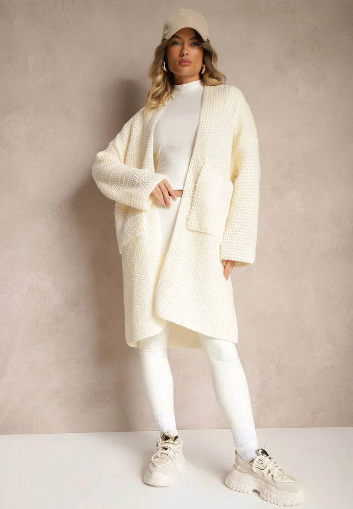 Damen oversized Strickjacke mit tiefem V-Ausschnitt und praktischen Taschen Drune