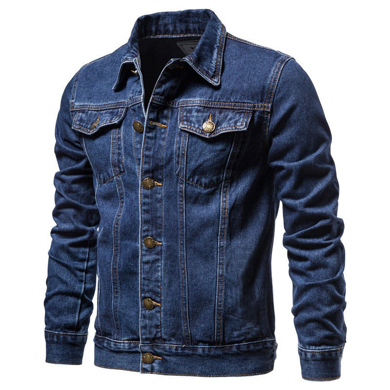 Herren nan taillierte Jeansjacke mit Brusttaschen, durchgehender Knopfleiste und Kontrastnähten Drune