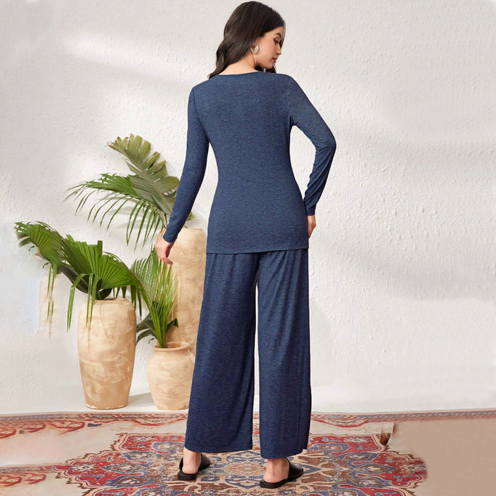 Damen komfortabler Loungeanzug mit langärmeliger Jacke und weiten Hosen Drune