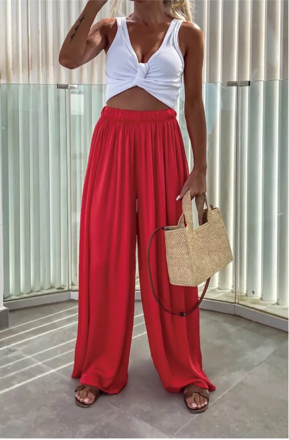 Damen Elegante weite Sommerhose mit elastischem Bund und fließendem Schnitt Drune