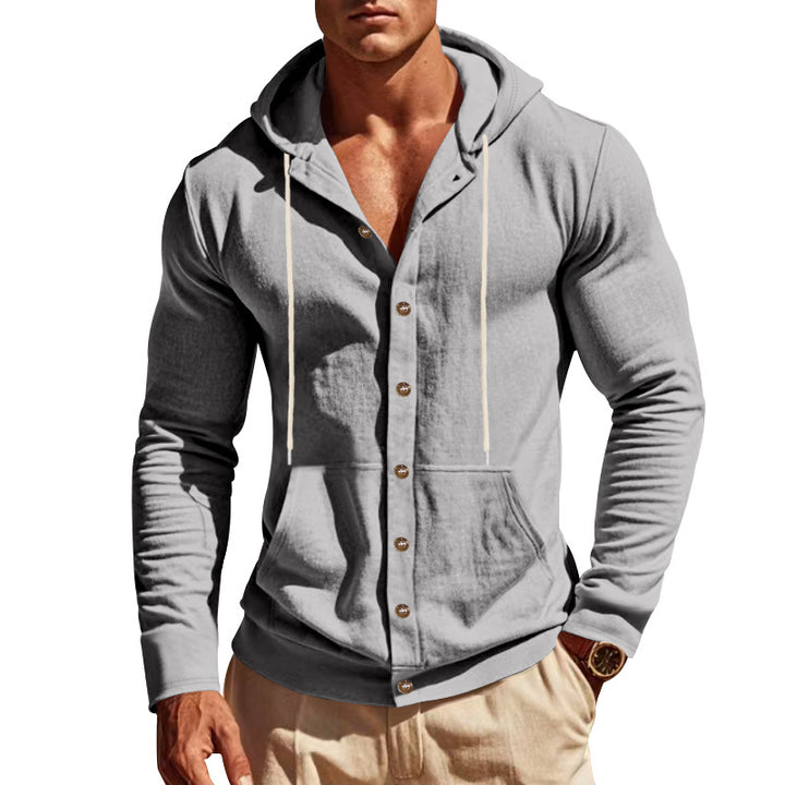 Herren lässiger Kapuzenpullover mit Knopfleiste und praktischen Taschen Drune