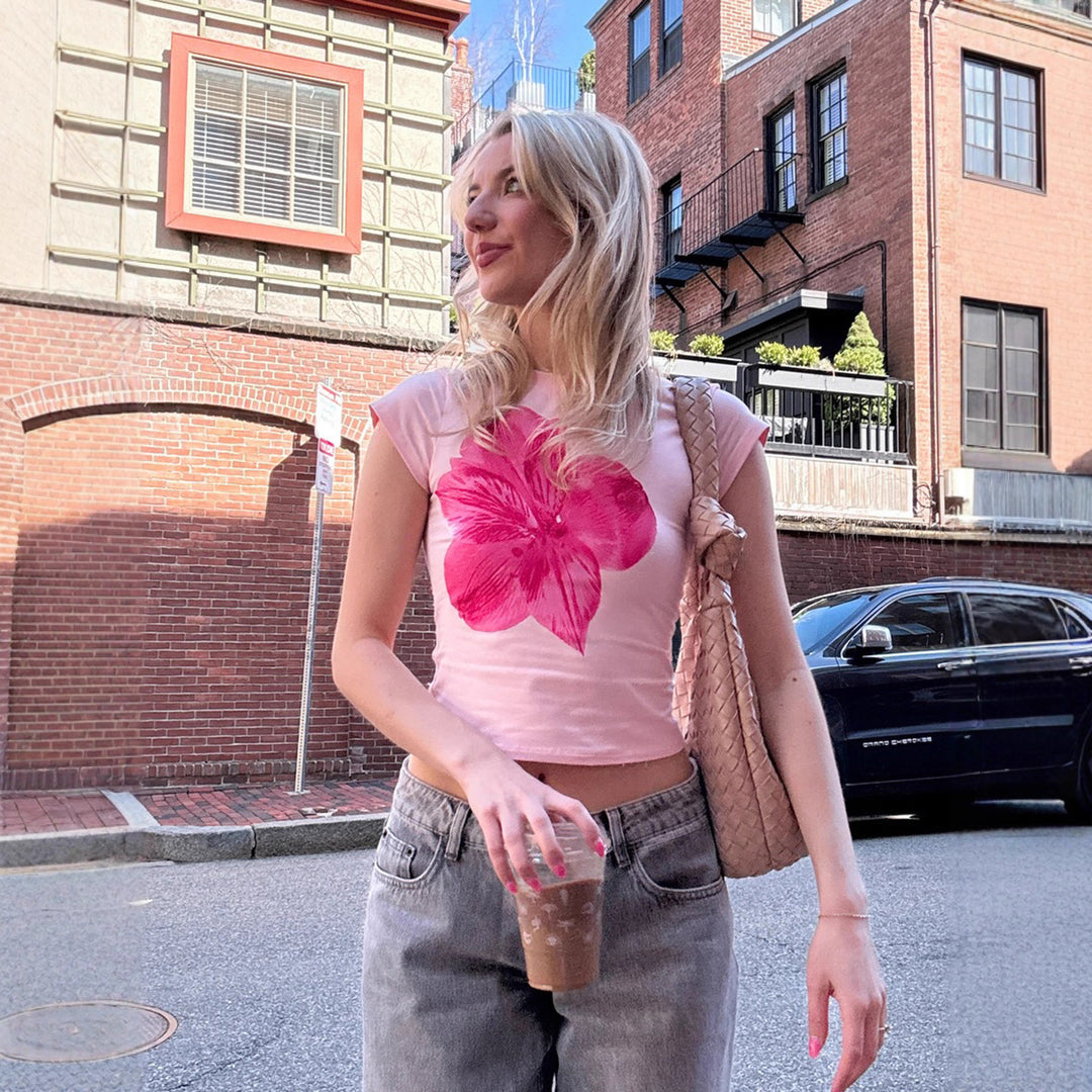 Damen T-Shirt mit floralem Druck und figurbetontem Schnitt Drune